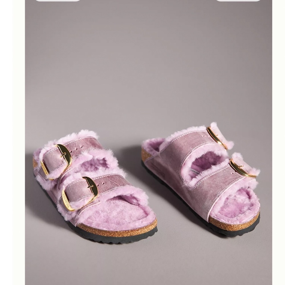 Birkenstock Arizona Big Buckle Teddy Orchid Velvet Shearling Sandals 40 L9 EUC